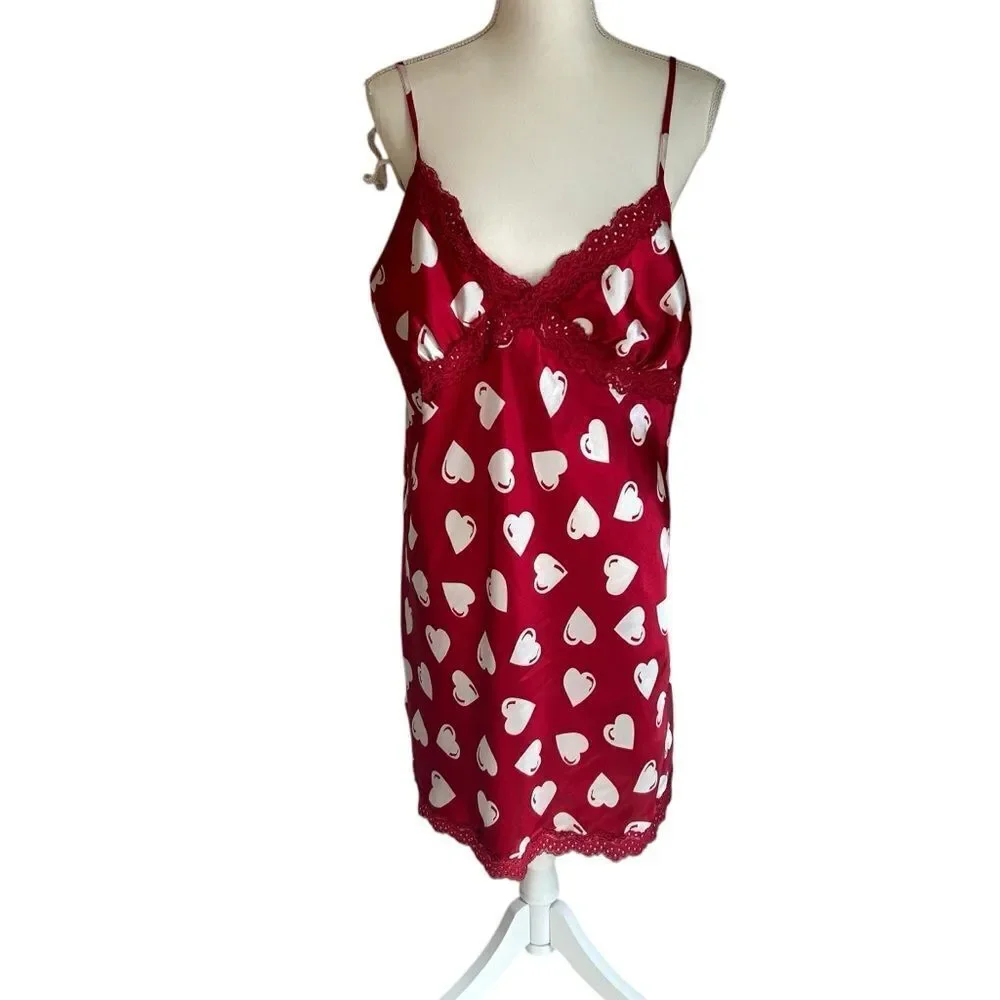 Jaclyn Smith Red Heart Lace Sleep Slip Nightgown Size Extra Large